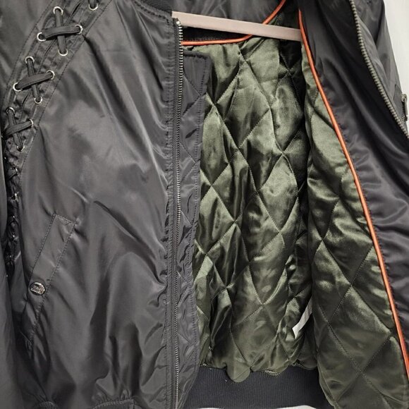 Steve Madden Black Lace Up Bomber Jacket L - Picture 8 of 9